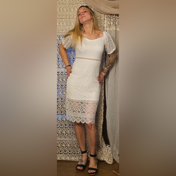Brand new express, white summer dress crochet, / bridal shower size small - Picture 1 of 5